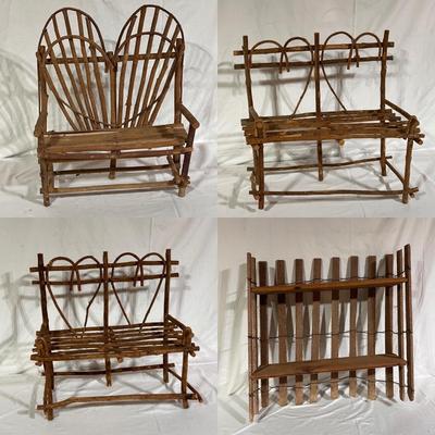 Rustic Miniature Benches and Shelf (B1-DZ)