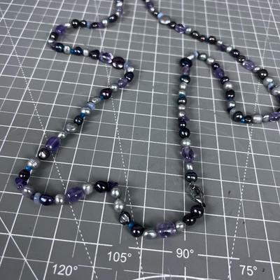 Multi Colored Pearl Necklace Gray / Purple 