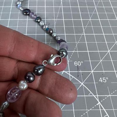 Multi Colored Pearl Necklace Gray / Purple 