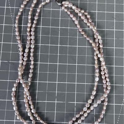 3 Pink Strands of Fresh Water Peals & Sterling Clasp