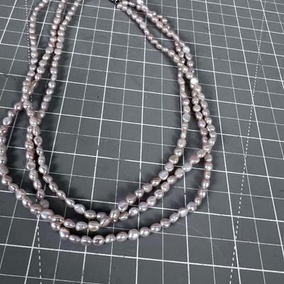 3 Pink Strands of Fresh Water Peals & Sterling Clasp