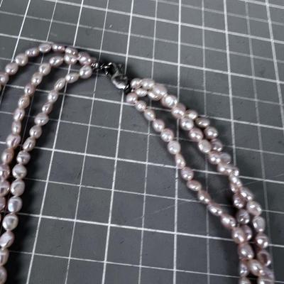 3 Pink Strands of Fresh Water Peals & Sterling Clasp
