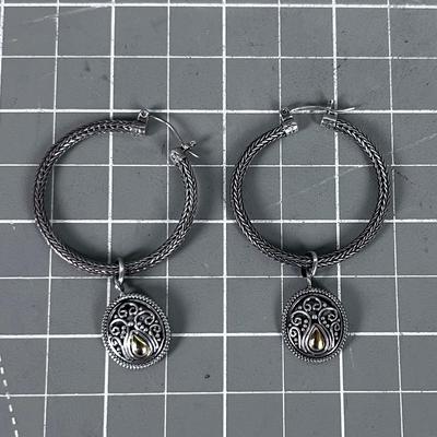 Sterling Silver Hoop and 18K Tear Drop in lay 