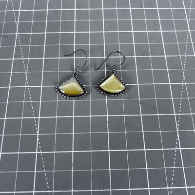 Triangle Mother of Pearl Yellowish Tint Earrings.
