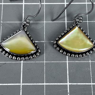Triangle Mother of Pearl Yellowish Tint Earrings.