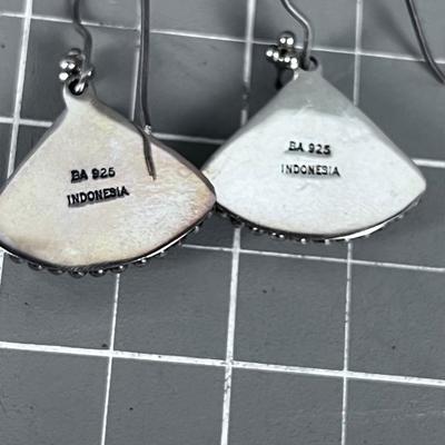 Triangle Mother of Pearl Yellowish Tint Earrings.