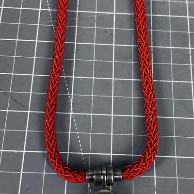 Orange Silk Necklace with Flower Sterling Clasp 