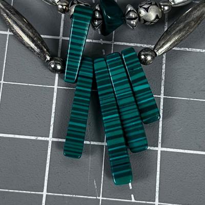 Liquid silver and Malachite & Jade Necklace 