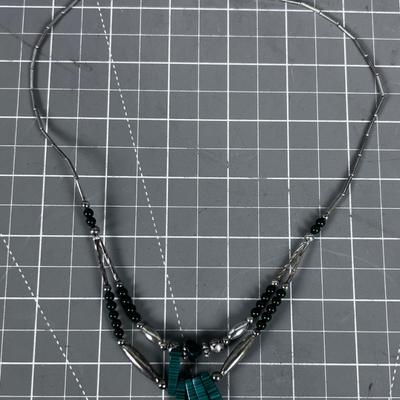 Liquid silver and Malachite & Jade Necklace 