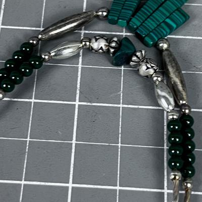 Liquid silver and Malachite & Jade Necklace 