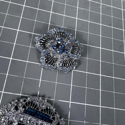 LOVELY!!! Rhinestone Silver and Light Blue Stone PINS 2 