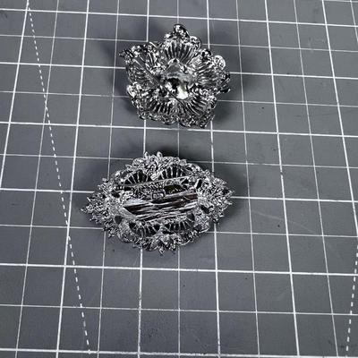 LOVELY!!! Rhinestone Silver and Light Blue Stone PINS 2 