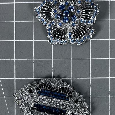LOVELY!!! Rhinestone Silver and Light Blue Stone PINS 2 