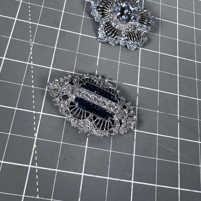 LOVELY!!! Rhinestone Silver and Light Blue Stone PINS 2 