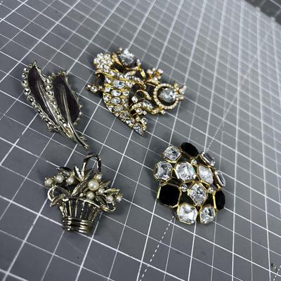 All Gold Toned & Rhinestone Pins (4) 