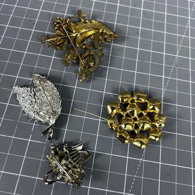 All Gold Toned & Rhinestone Pins (4) 