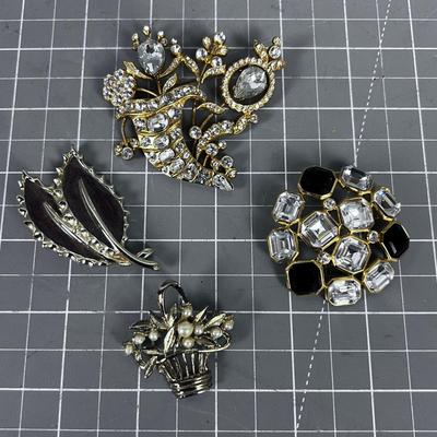 All Gold Toned & Rhinestone Pins (4) 