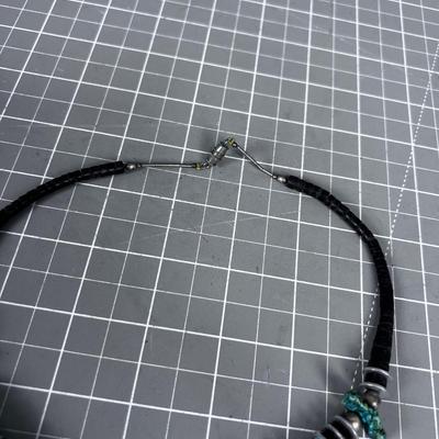 Eagle, Turquoise, Almost Black Beads in Silver NECKLACE
