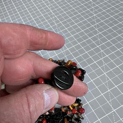 Stone Red and Black Necklace. Carved Large Black Bead