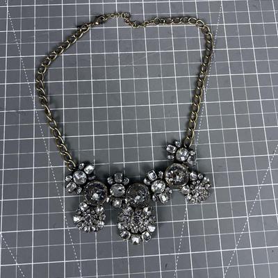 J Crew: Chunky Necklace Clear Stone and Brassy Finish