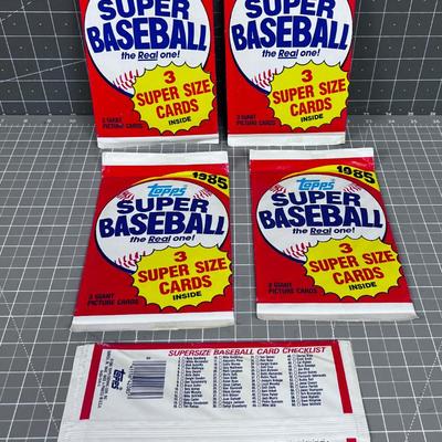 5 Topps 1985 SUPER Sized Base Ball Cards. New in the Package