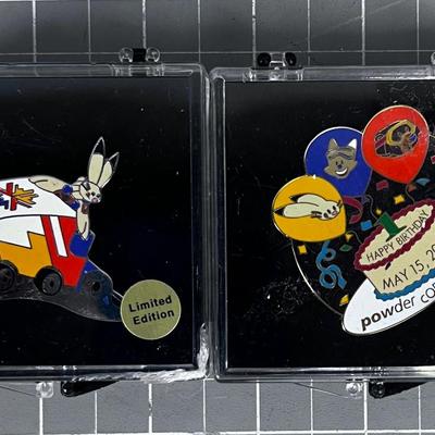 (2) 2002 Winter Olympics Pins in Box - Rabbit and Cake