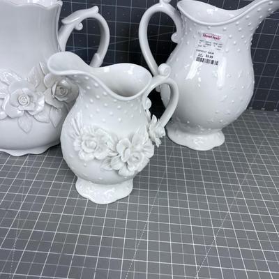 Pepper Tree Fine Porcelain Pitchers (3) Various Sizes