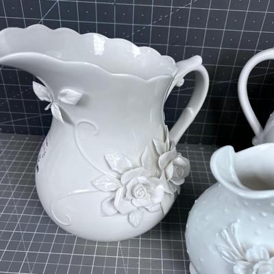Pepper Tree Fine Porcelain Pitchers (3) Various Sizes