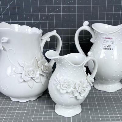 Pepper Tree Fine Porcelain Pitchers (3) Various Sizes