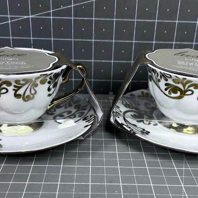 NEW LUXE By Circa Elegant (2) Tea Cup and Saucer 