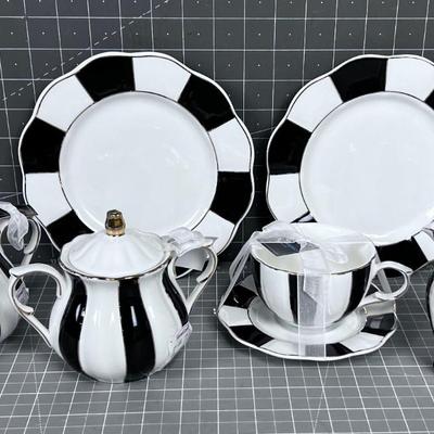 Cream Sugar, Dessert Plate, Cup & Saucer NEW 