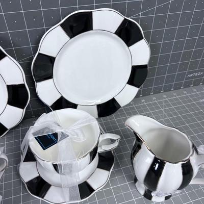 Cream Sugar, Dessert Plate, Cup & Saucer NEW 