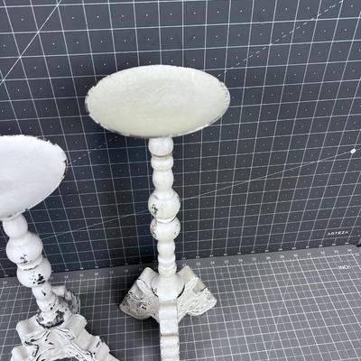 (2) Candle Sticks, Tin Metal Shabby Chic 