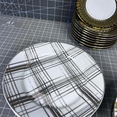 Gold Rimmed Dessert Plates and Saucers, NEW 