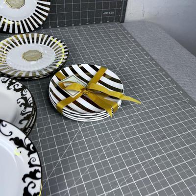 Gold Rimmed Dessert Plates and Saucers, NEW 