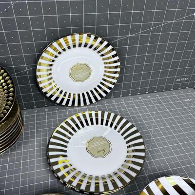 Gold Rimmed Dessert Plates and Saucers, NEW 