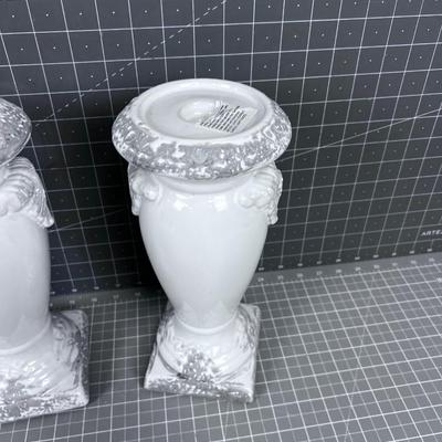 (2) White Porcelain Candle Holders 