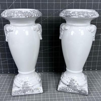 (2) White Porcelain Candle Holders 