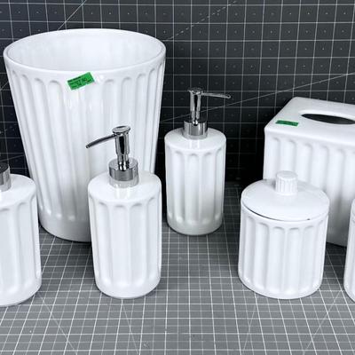 NEW White Ceramic Bathroom Accessories (8) Pieces 