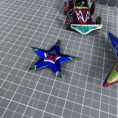 Glittery Tin Ornaments and Stars 