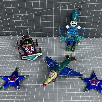 Glittery Tin Ornaments and Stars 