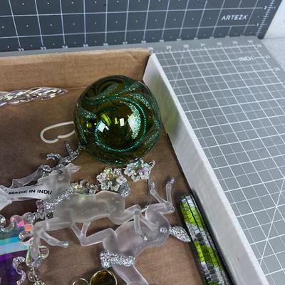 Tray of Glass Ornaments, Mercury Glass, Colored Candy