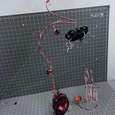 Copper Colored Lady Bug Mobil and Dragonfly Votive Holder. 