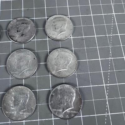 (9) 1964 Silver Half Dollars 