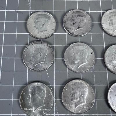 (9) 1964 Silver Half Dollars 