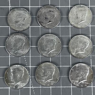(9) 1964 Silver Half Dollars 