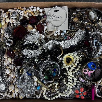 Tray of Costume Jewelry; Lots of Beads and Rhinestones