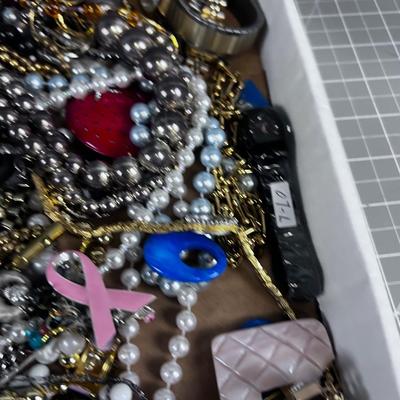 Tray of Costume Jewelry; Lots of Beads and Rhinestones