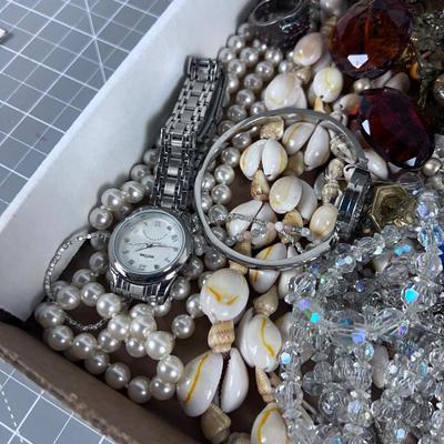 Tray of Costume Jewelry; Lots of Beads and Rhinestones