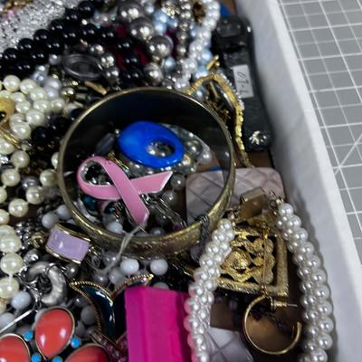 Tray of Costume Jewelry; Lots of Beads and Rhinestones